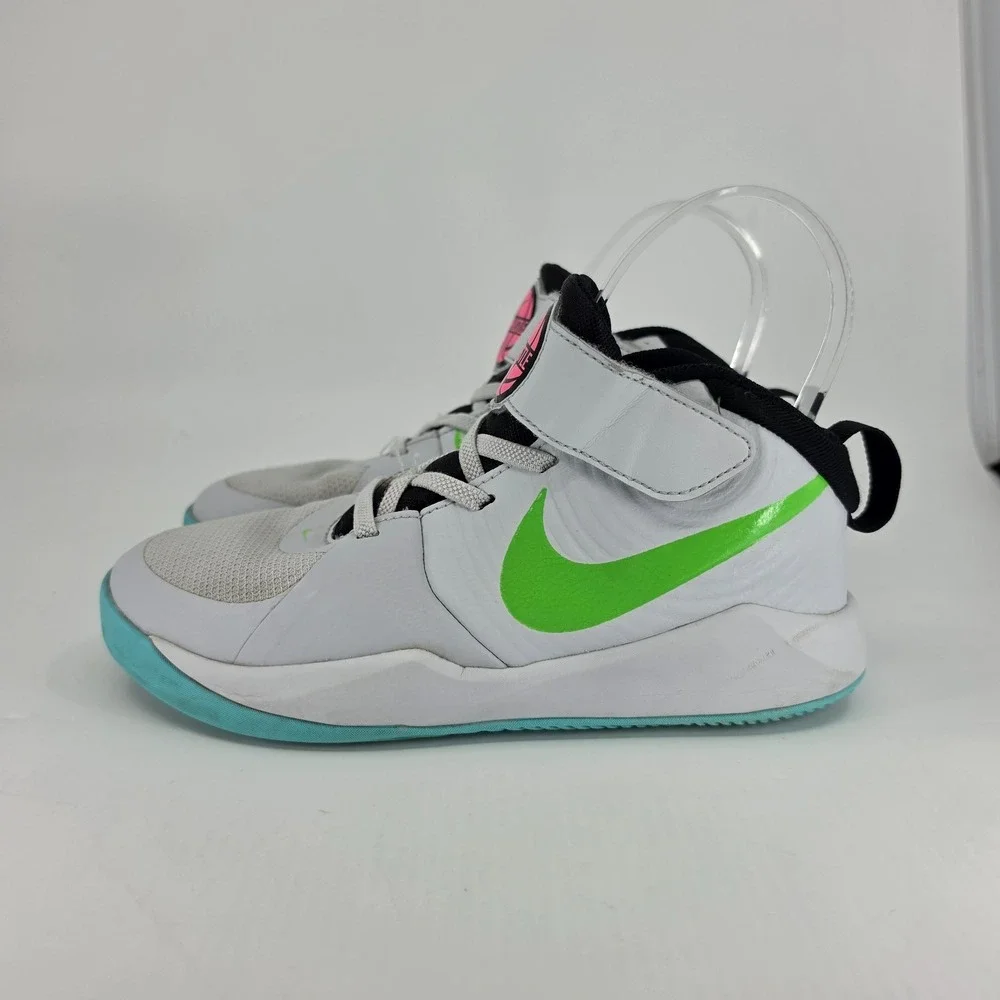 Nike Basketball Sneakers Kids Size 1.5Y Electric Green Teal Team Hustle Miami